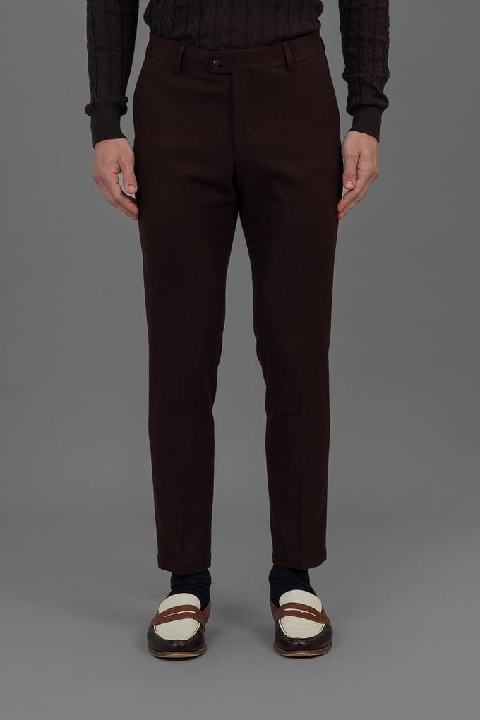 Laurent Vergne - Heren - Broek - Bruin - flanel - maat 52 - Slim fit