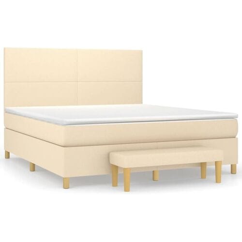 vidaXL - Boxspring - met - matras - stof - crèmekleurig - 160x200 - cm