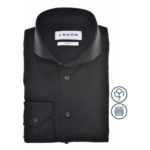 Ledûb Overhemd Slim Solid Color Jersey Cotton Stretch Zwart / male