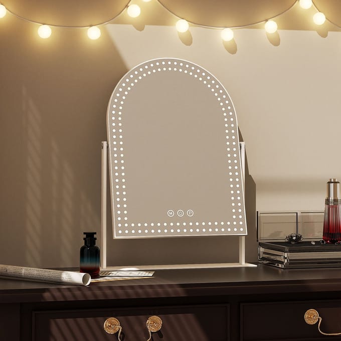 VANITII Hollywood Make-up Spiegel - Drie Verstelbare Lampen - 360 Graden Draaien - 30x41cm Wit