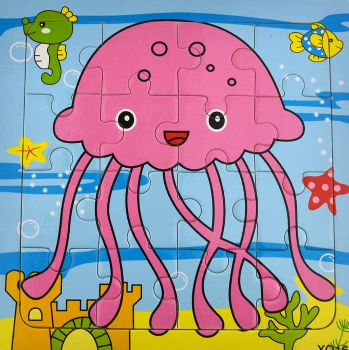 Educatieve Houten Puzzel Zeepaardje 16 Stukjes voor Peuters