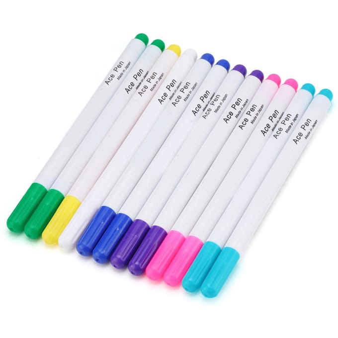Water Uitwasbare Pennen Verdwijnende Uitwisbare Inkt Stofmarkeerstift, 12-PACK 7-KLEUR Wate white