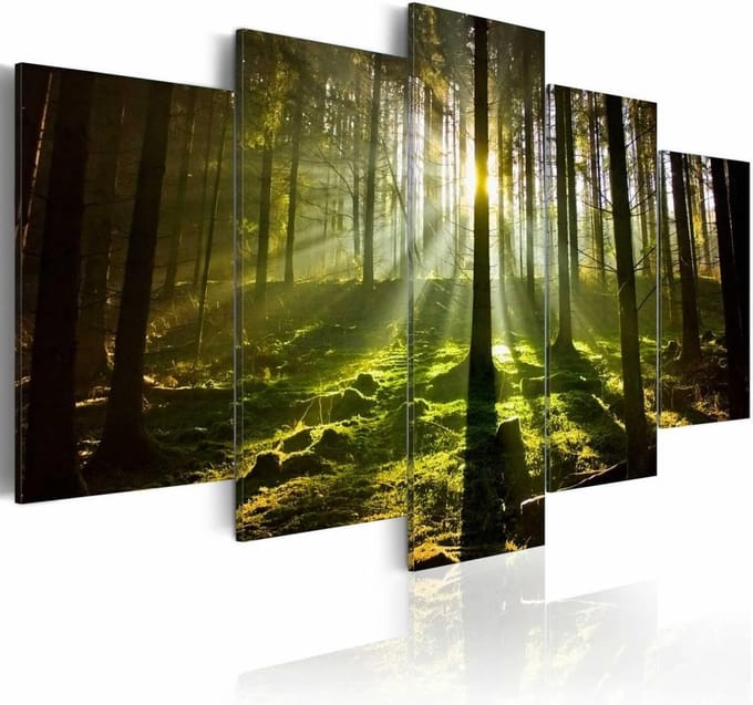 Schilderij - Stilte van het Voorjaar, Groen, 5luik , premium print op canvas