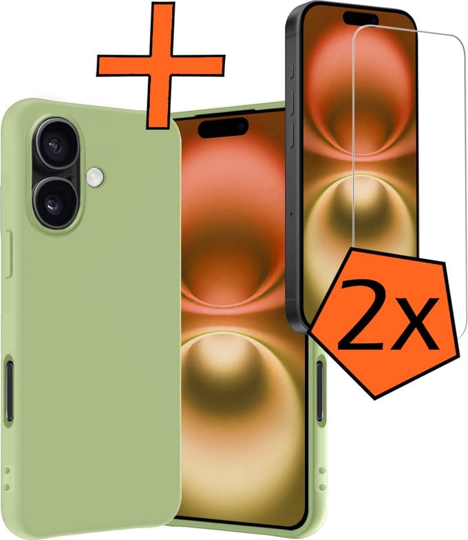 Hoes - Met 2x Screenprotector - Geschikt voor Apple iPhone 16 - Sterk & Shockproof - Back Cover - Siliconen Case - Telefoon Hoes - Groen