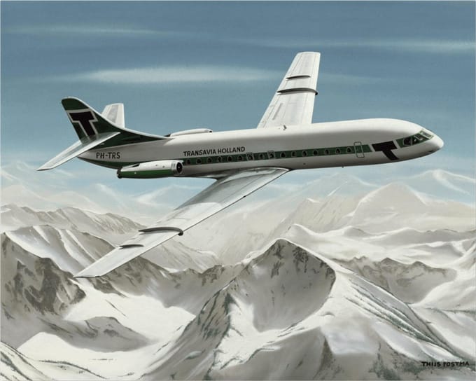 Thijs Postma - TP Aviation Art - Poster - Sud-Est SE-210 Caravelle Transavia - 40x50cm