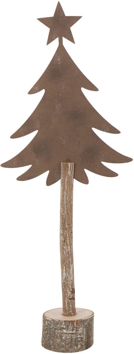 J-Line decoratie Kerstboom + Ster - ijzer/hout - bruin - small