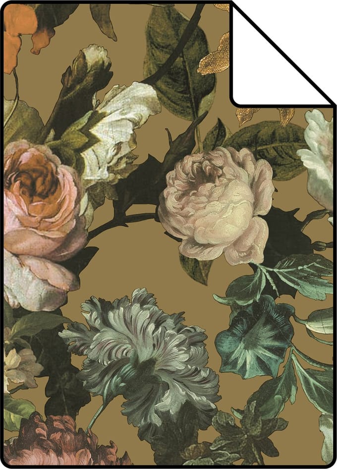 Proefstaal ESTAhome behang bloemen goud - 26.5 x 21 cm - 139595-S