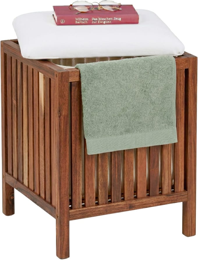 Wasmand - 50 liter - met zitkusssen - acaciahout