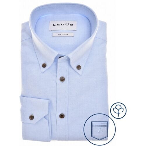 Ledûb Overhemd Uni Color Button-Down Pure Cotton Licht Blauw / male