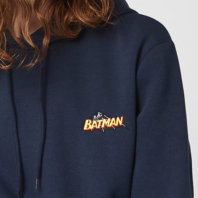 DC Batman Unisex Embroidered Hoodie - Navy - L