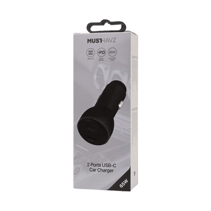 Musthavz 65W 2-poort USB-C Autolader Zwart