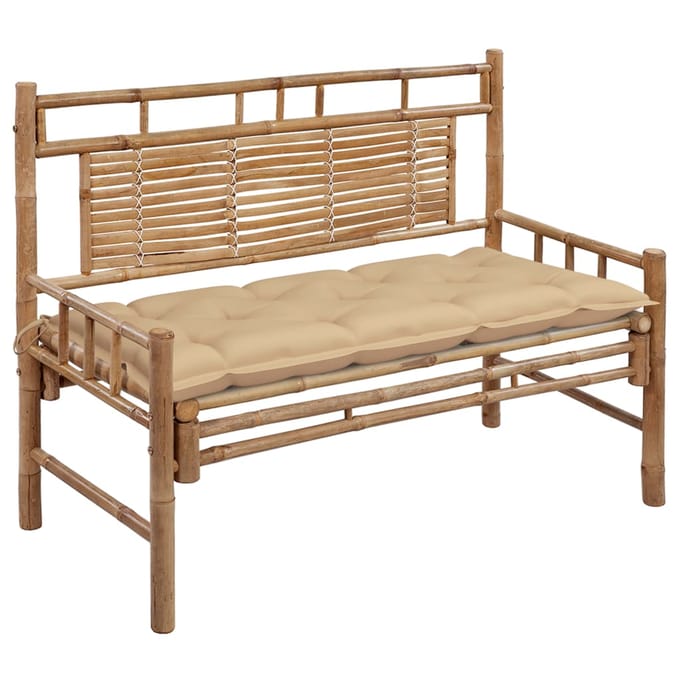 vidaXL - Tuinbank - met - kussen - 120 - cm - bamboe