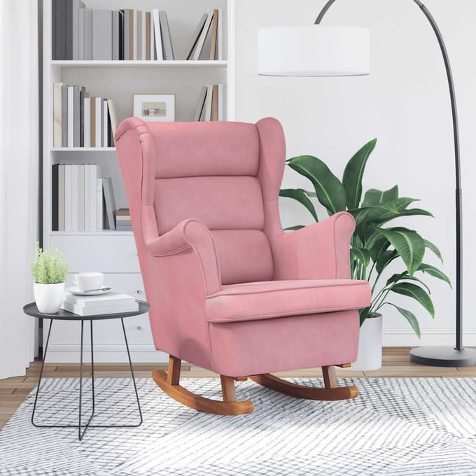 vidaXL - Schommelstoel - met - oorleuning - roze - fluweel - massief - hout