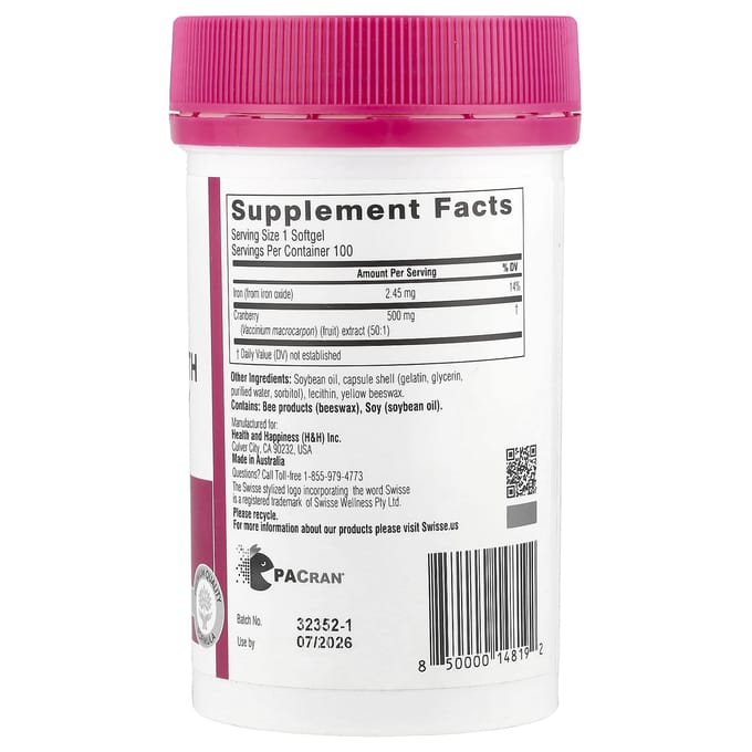Swisse, Ultiboost, canneberge haute valeur nutritive, 25 000 mg, 100 gélules