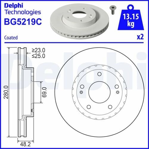 Remschijf DELPHI BG5219C, 2 stuk