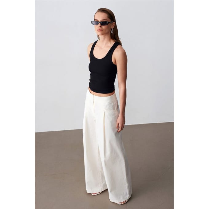 Dames Hoge Taille Wijde Pijpen Geplooide Broek