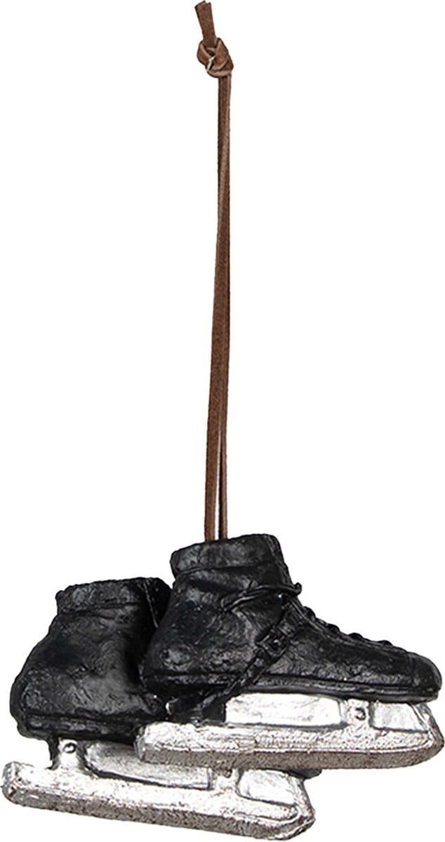 Clayre & Eef Kersthanger Schaatsen 10x4x6 cm Zwart Polyresin