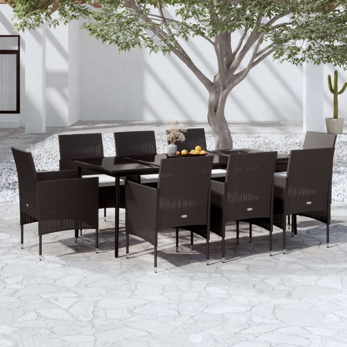 vidaXL - 9-delige - Tuinset - met - kussens - zwart