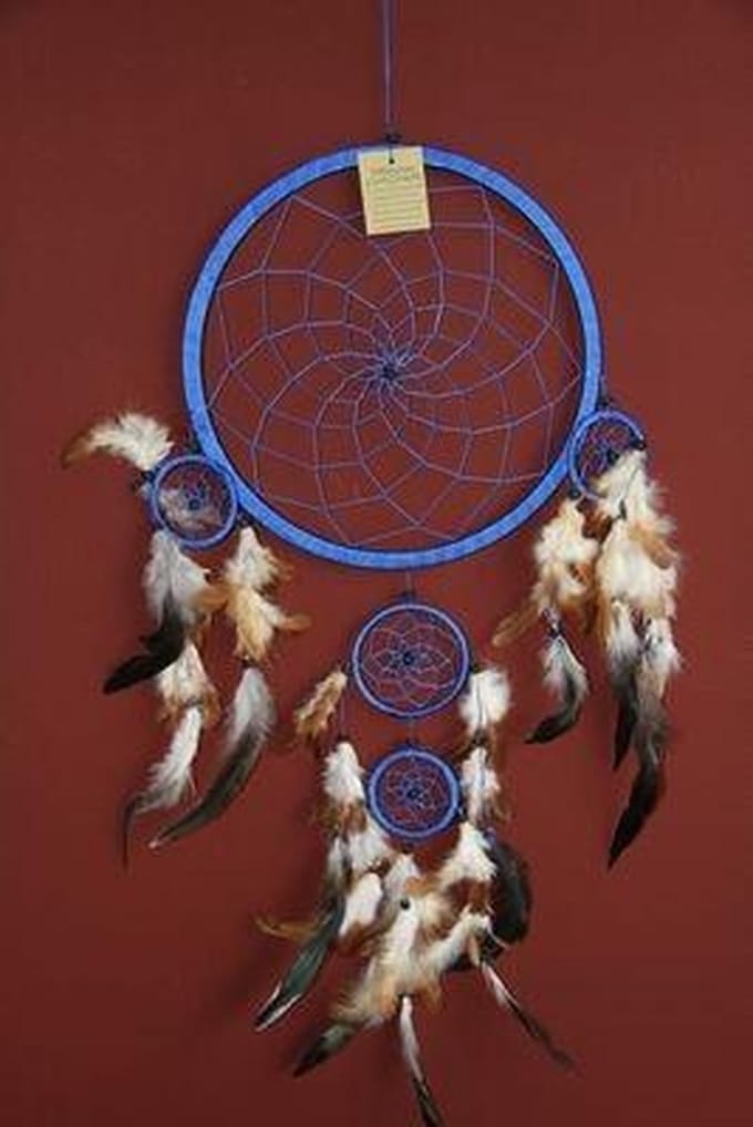 Dromenvanger / Dreamcatcher Ø26cm met kleintjes  - blauw