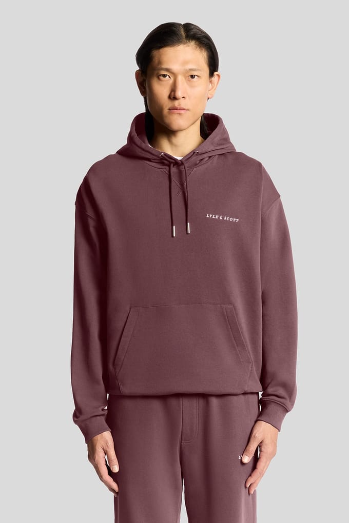 Lyle & Scott Script Brushback Pullover Hoodie Dusky Maroon Taglia: S | Felpe con cappuccio Outlet | Uomo | Marrone