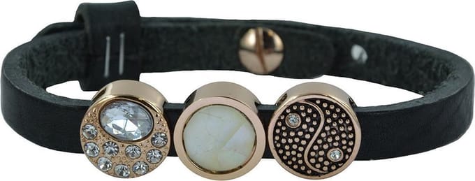 Quiges Leder Armband met 3 Aanschuif Knopen - Dames - RVS - 24cm
