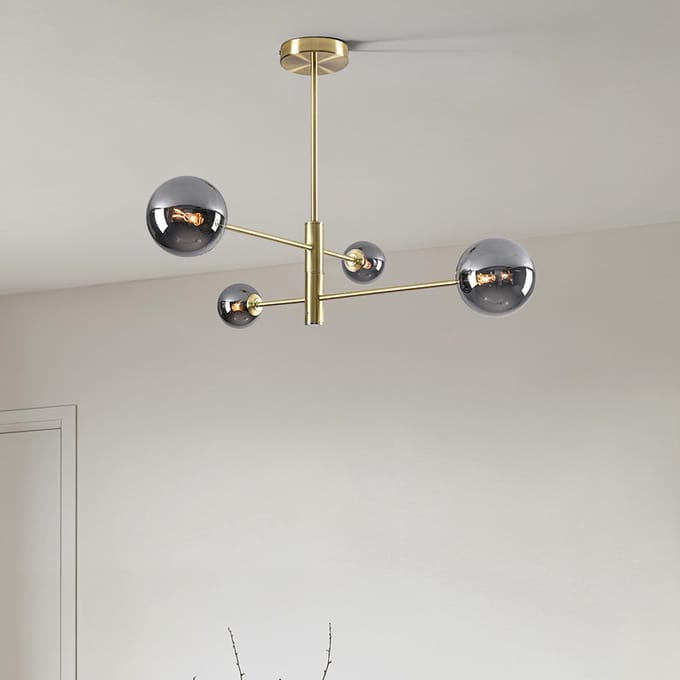 Plafondlamp Stiri 4-lichts goud met smoke glas