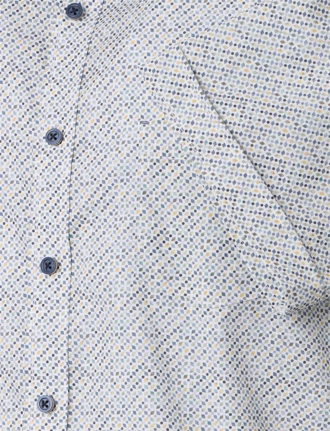 Wit grijs overhemd geprint Casa Moda Casual Fit donkere knoop