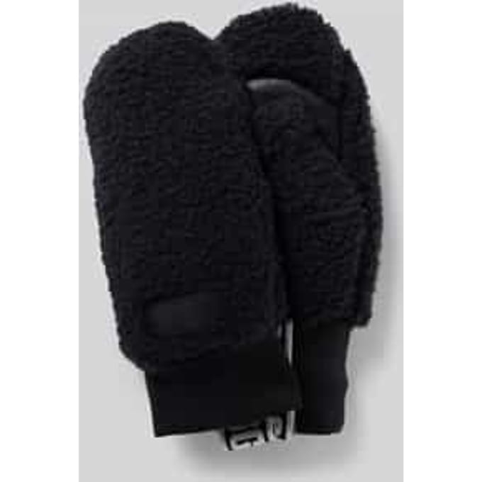 UGG® UGG fluff Mitten With Logo Tape for Women in Black, Size S/M, Fleece/Polyester/Leather