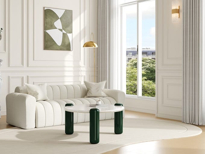 Vente-unique Salontafel van marmer en MDF - Beige en groen - NARODI