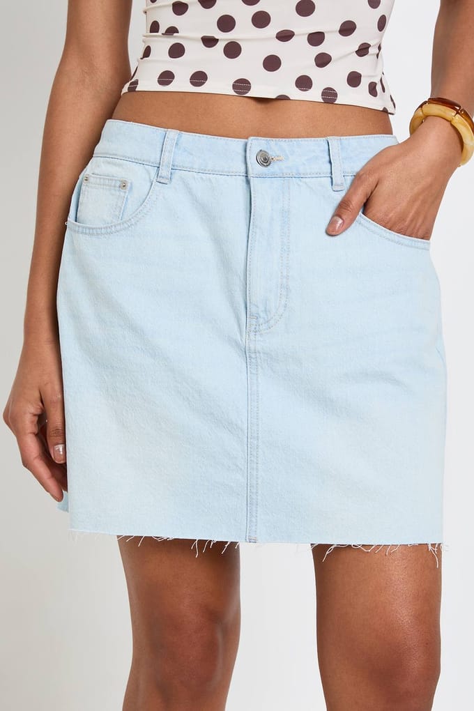 boohoo Dames Tall Denim Mini Rok | Super Pale Wash | Maat: 34