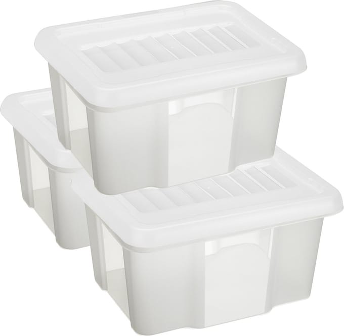 Sunware set van 3x opslagboxen kunststof 24 liter transparant 42 x 33 x 22 cm met afsluitbare deksel