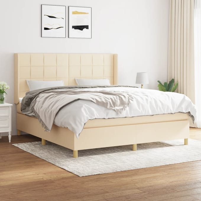 vidaXL - Boxspring - met - matras - stof - crèmekleurig - 180x200 - cm