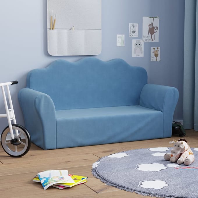 vidaXL - Kinderbank - 2-zits - zacht - pluche - blauw