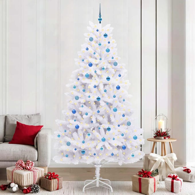 vidaXL - Kunstmatige - Hinged - Kerstboom - Wit - 240 - cm - PVC - en - Staal