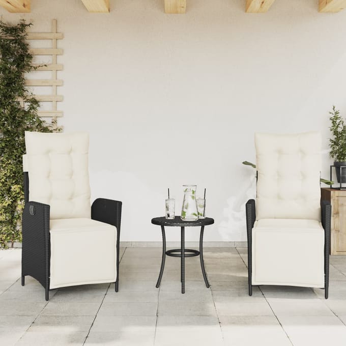 vidaXL - Tuinstoelen - 2 - st - verstelbaar - met - voetensteun - poly - rattan - zwart