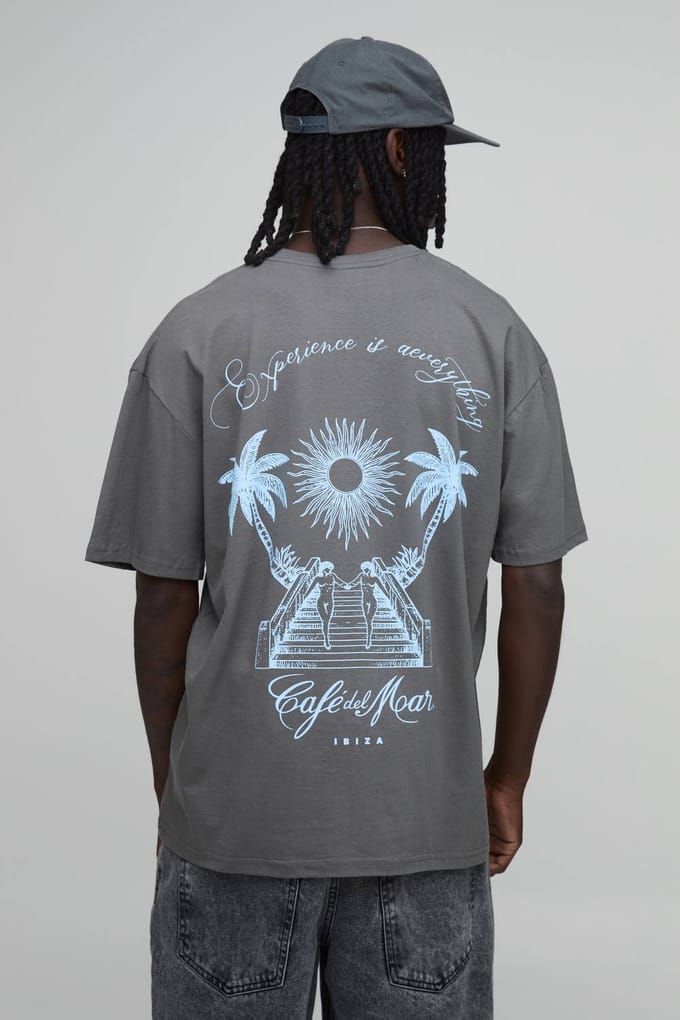 Oversized T-shirt Met Cafe Del Mar Palmboom Licentie Print | Charcoal | Size Medium