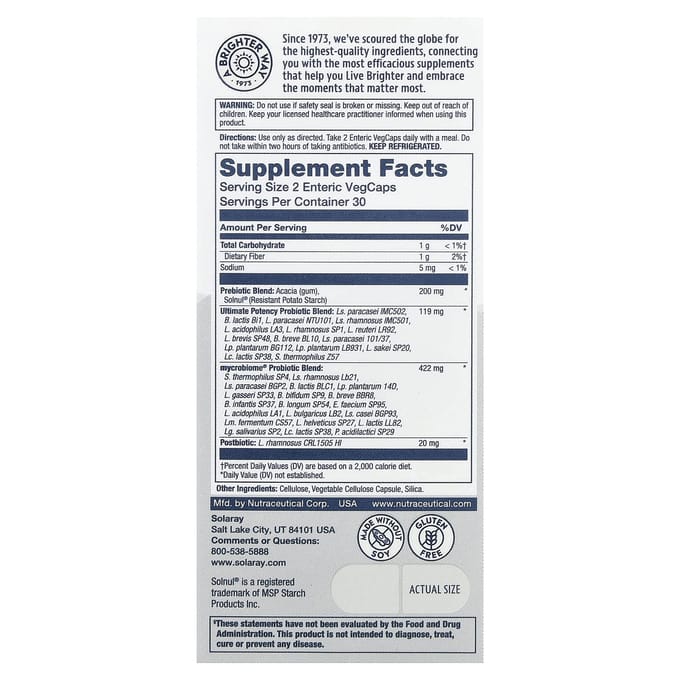 Solaray, Mycrobiome®, Complete Probioticum, Maximale Potentie, 60 Plantaardige Capsules