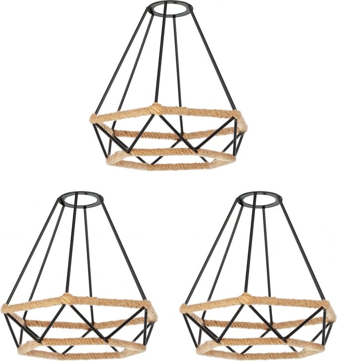 La'Moussawi ® Luxe Industriële Lampenkappen Set van Drie met Rustiek Touw Accent