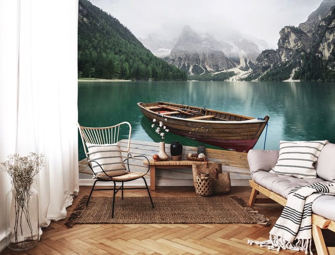 Fotobehang - Bergen - Meer - Boot - Vliesbehang - (368 x 254 cm)