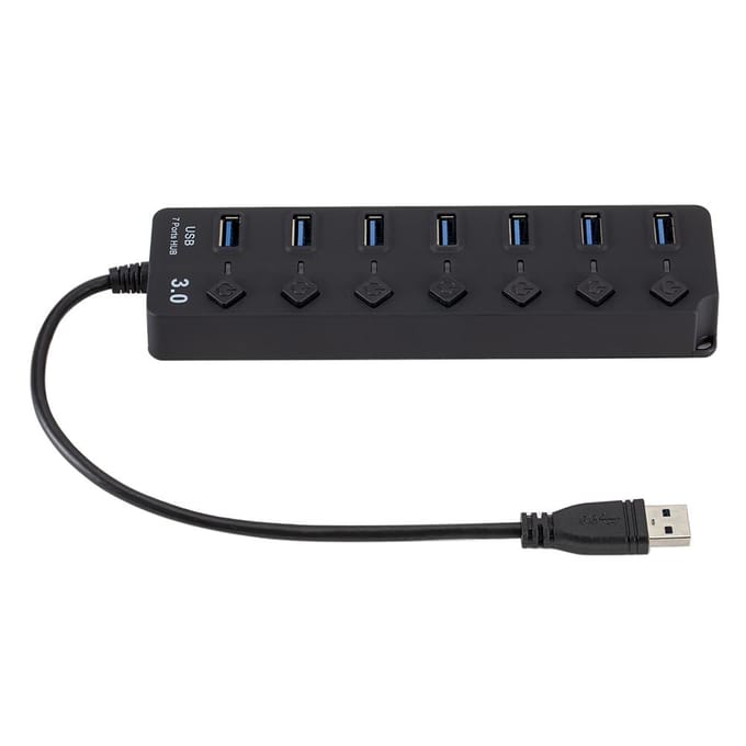 USB 3.0 HUB Splitter 7 Poorten met Aan/Uit Schakelaars Hoge Snelheid 5Gbps Micro black