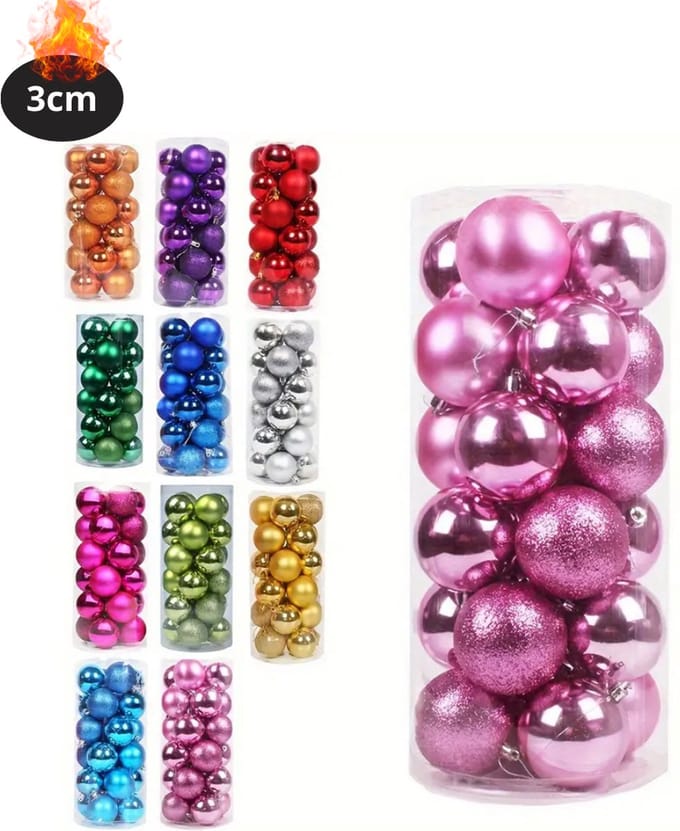 Nivard Kerstballen - Kerstversiering - Plastic - Roze Rood - 3 cm - 24 stuks