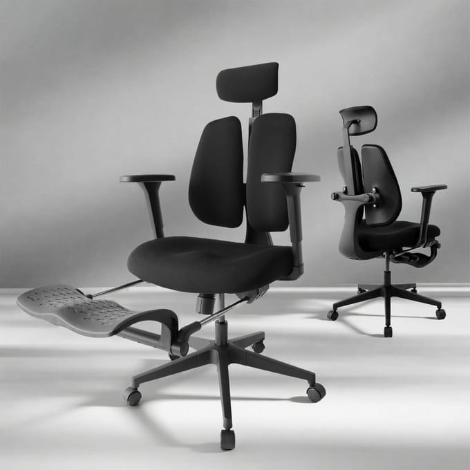 Dailygoods- Bureaustoel Ergonomisch - 8 cm Verdiepte Zitting - 4D Verstelbare Armleuningen - Dynamisch Gedeelde Rugleuning - Voetensteun - Stabiel Frame - Computerstoel