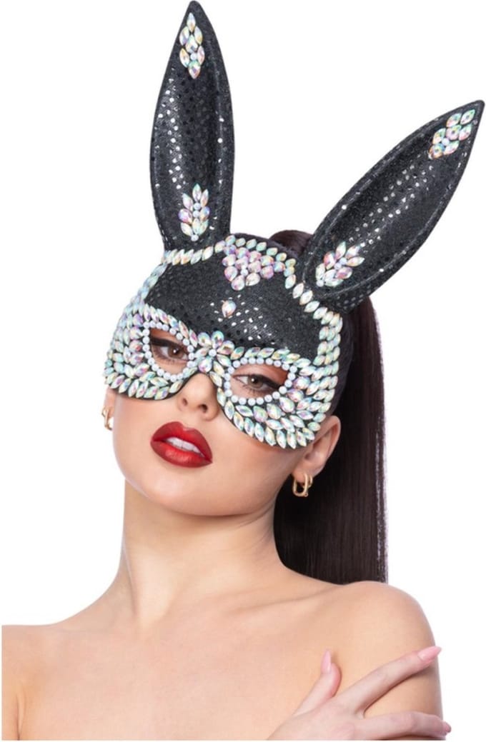 Fever - Jewel Sequin Rabbit Mask - Zwart/Zilverkleurig