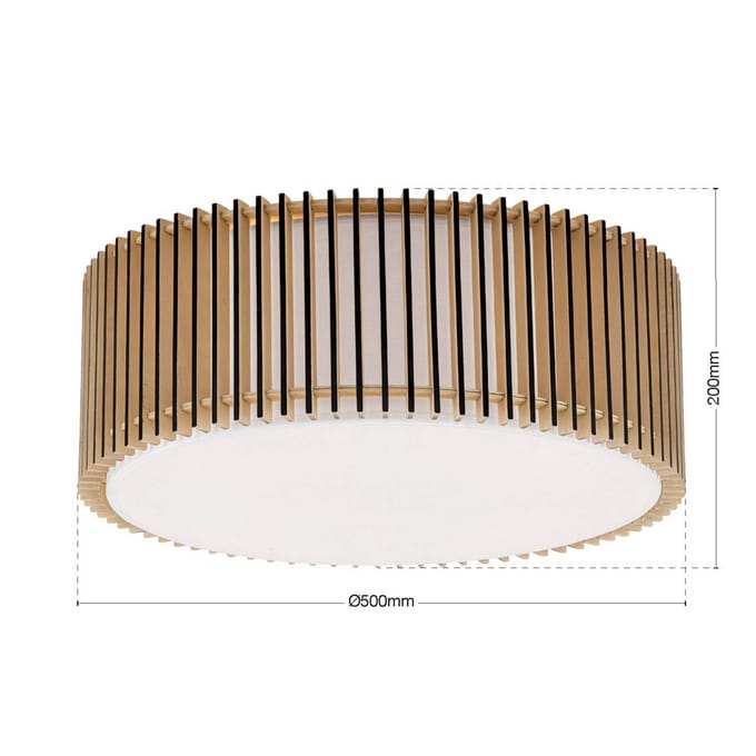 ORION Plafondlamp Tarta, Ø 50 cm, hout, textieldiffusor, 4 x E27