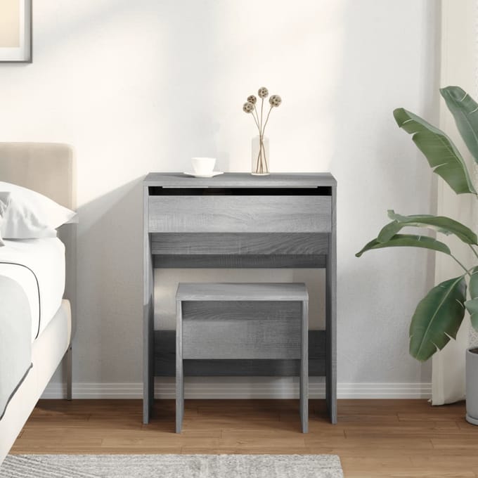 vidaXL - Kaptafel - met - krukje - 60x40x113,5 - cm - grijs - sonoma