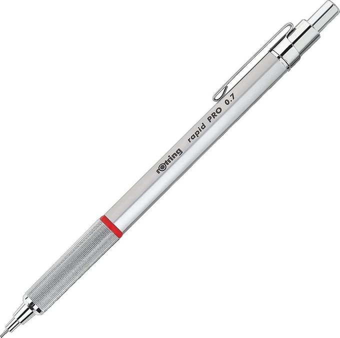 Rotring Rapid Pro Mechanical Pencil | HB 0.7 mm Lead Propelling Pencil | Reduced Lead Breakage | Silver Chrome Full-Metal Barrel