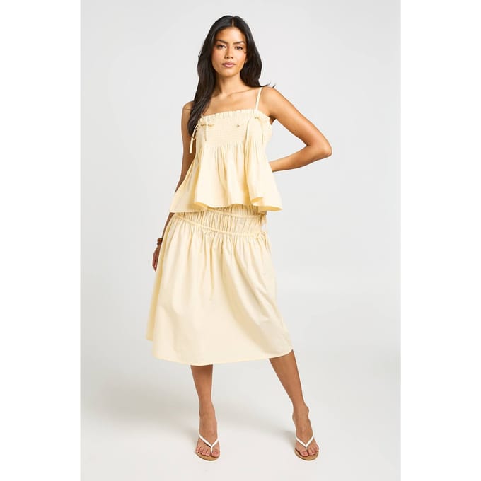 boohoo Dames Poplin Midi Rok Met Gerimpelde Taille | Citroen | Maat: 38