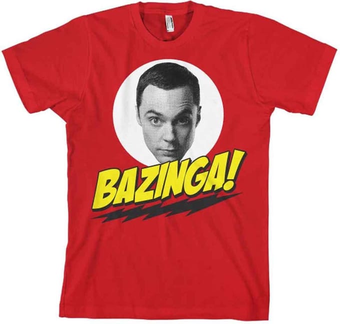 The Big Bang Theory Heren Tshirt -M- Bazinga Sheldons Head Rood
