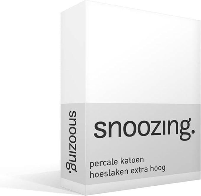 Snoozing - Hoeslaken - Extra hoog - Eenpersoons - 100x200 cm - Percale katoen - Wit