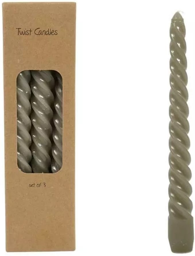 Gedraaide kaars - Twist Kaarsen - 19cm - Grijs - 3 Stuks